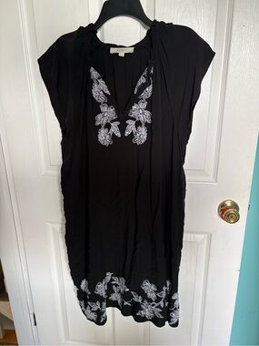 LOFT Black Dress with White Floral Embroidery XL